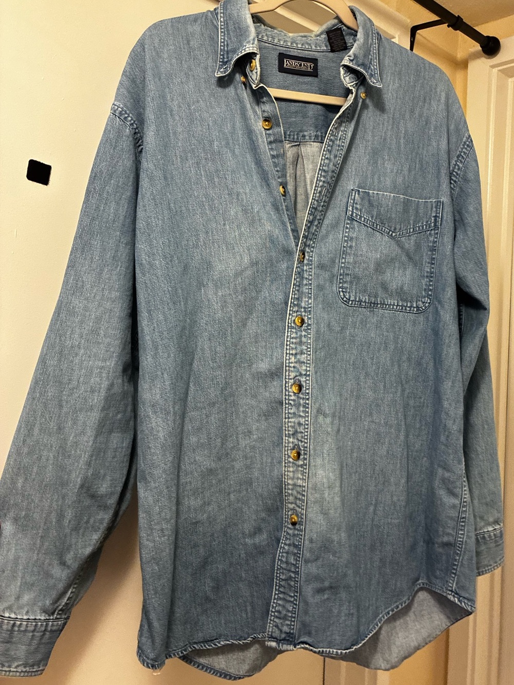 Oversize Lands End Blue Denim Button-up Overshirt - Picture 6 of 11